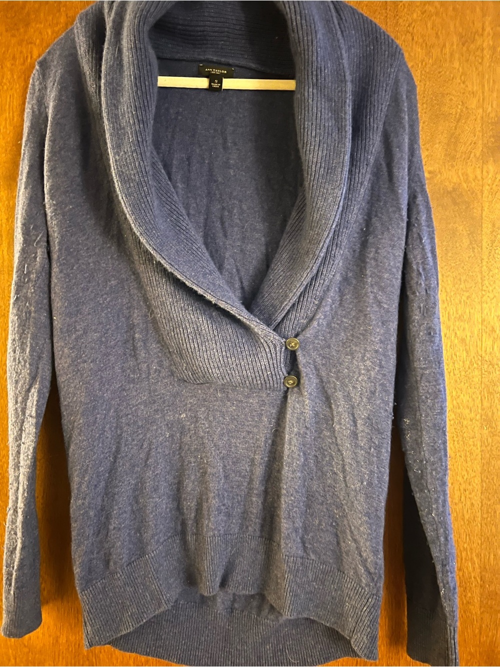 Ann Taylor Navy Shawl-Collar Two-Button Turtleneck Sweater